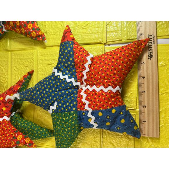 Vintage Christmas Hand Sewn Cloth Fabric Stuffed Star Ornaments Tree Set 11 - Picture 14 of 16